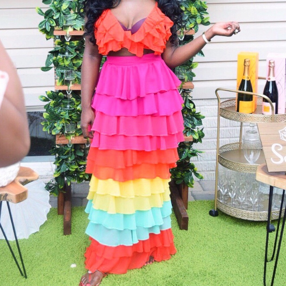 Custom multi color maxi skirt and top. Size Small.